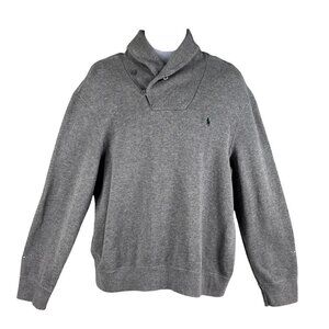 Polo Ralph Lauren Mens XL Jersey Shawl Collar Gray Pullover Sweater Quiet Luxury